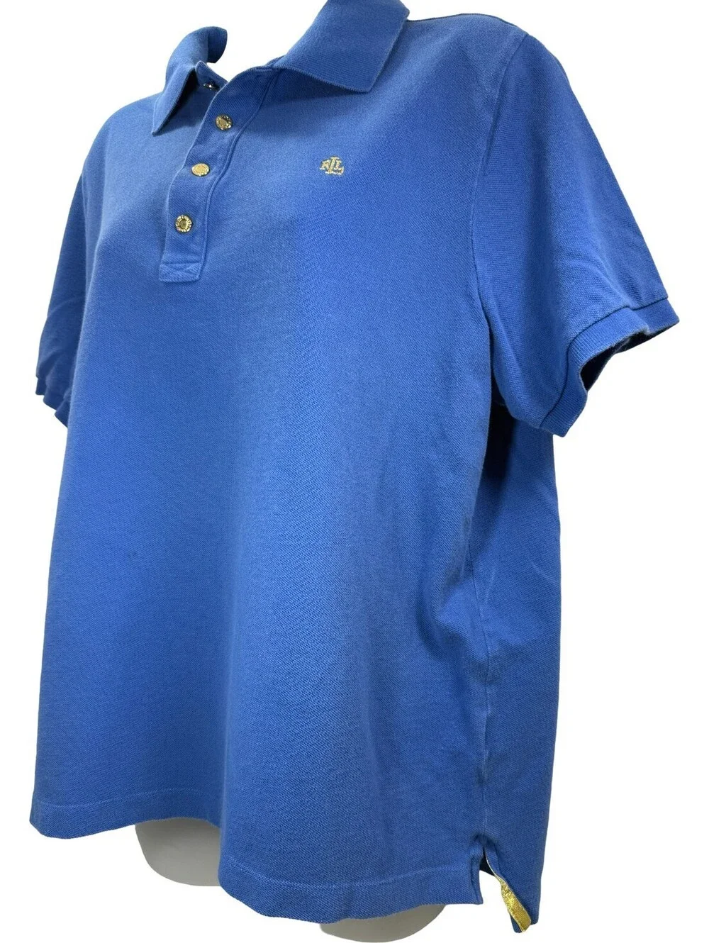 LRL Lauren Ralph Lauren Blue Polo Shirt w/ Gold Buttons Womens Size 1X XL Cotton
